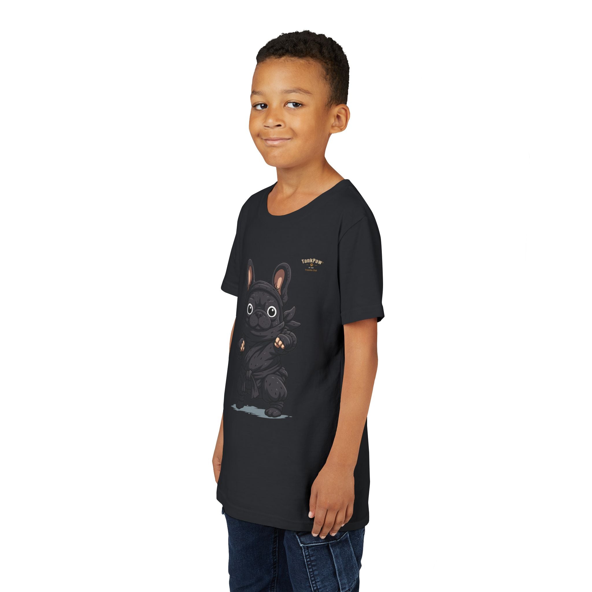 Kids Cute Black French Bulldog Tee – 'TARBUN' Cartoon Pup Youth T-Shirt