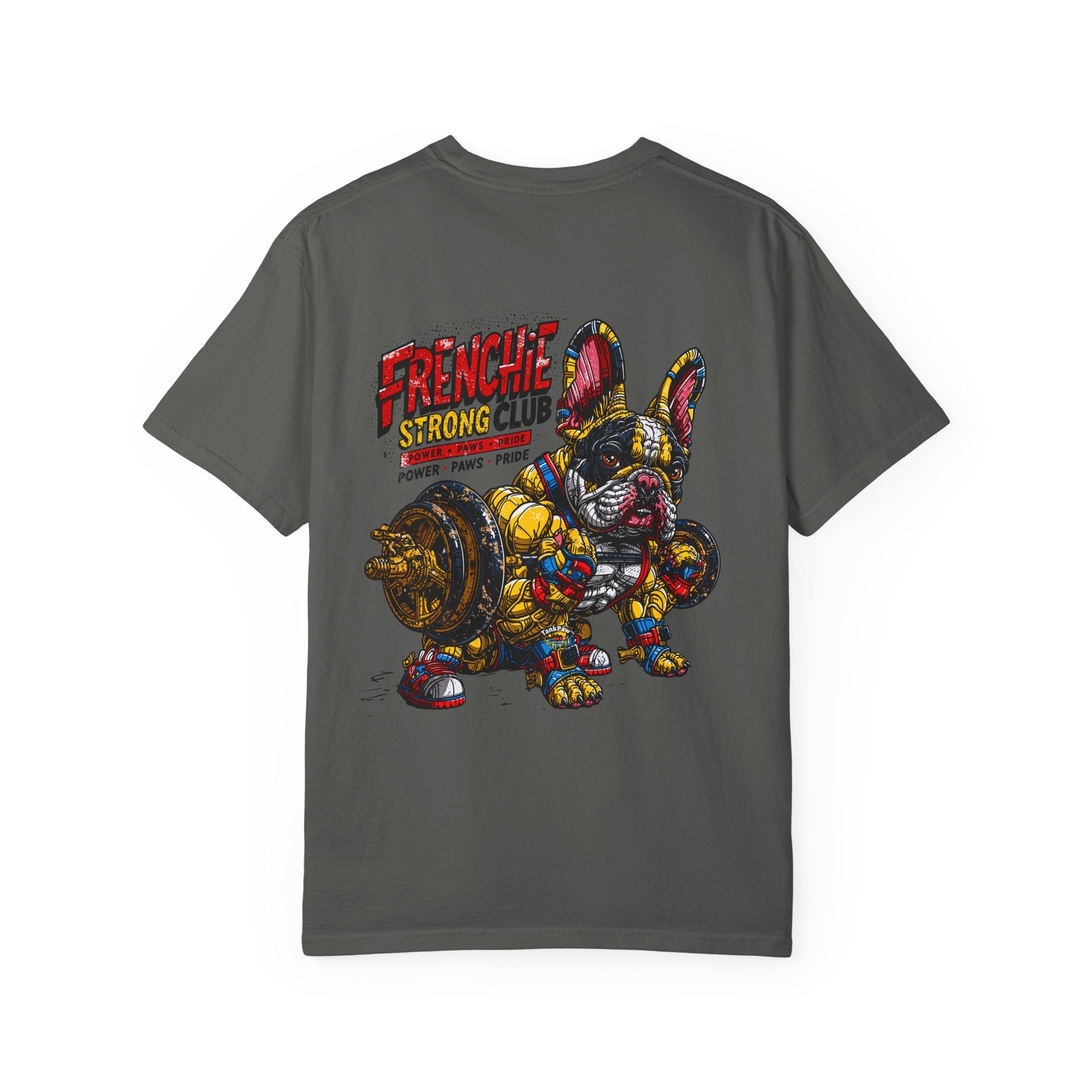 Frenchie Strong Club T-Shirt — Graphic French Bulldog Weightlifting Tee