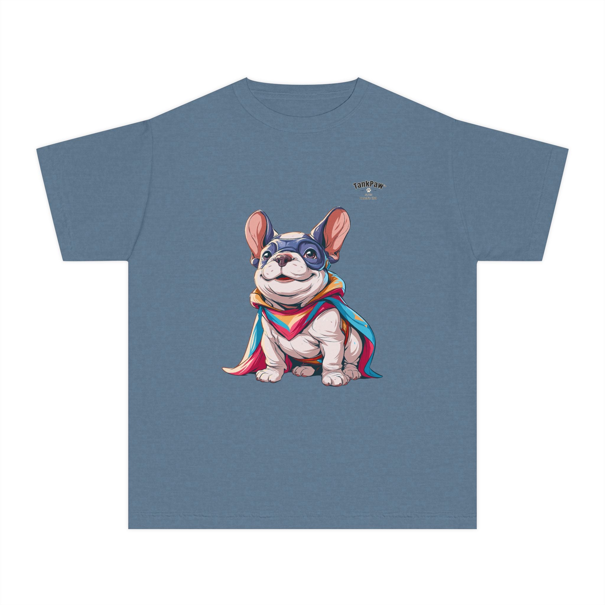 Kids French Bulldog Tee — Colorful Superhero Pup Graphic