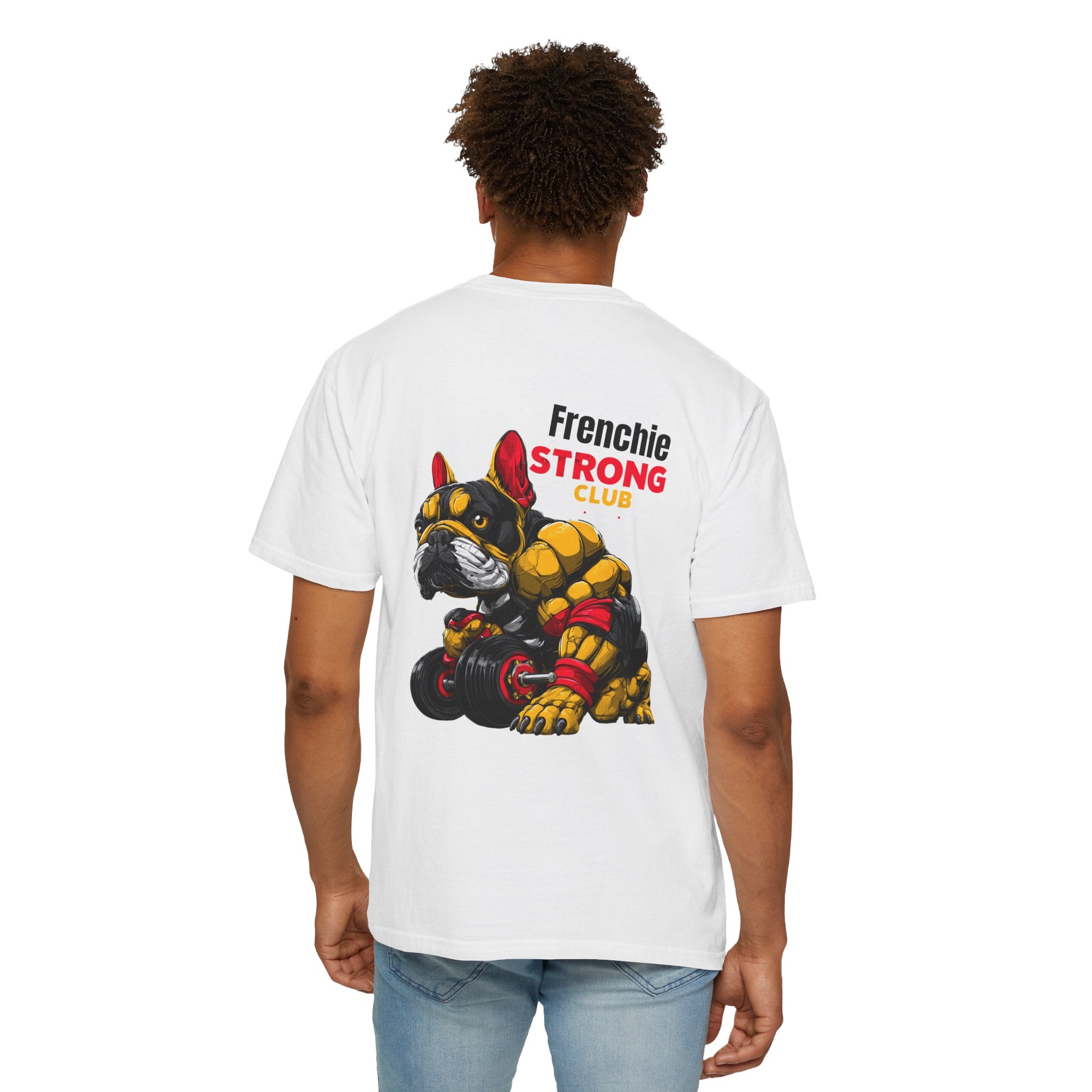 "Frenchie Strong Club" Muscular Dog Pet T-Shirt — Cute Frenchie Weightlifting Graphic Tee