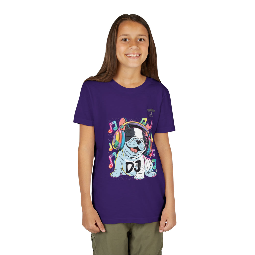 DJ Bulldog Kids Tee — Colorful Headphones Music T-Shirt for Boys & Girls