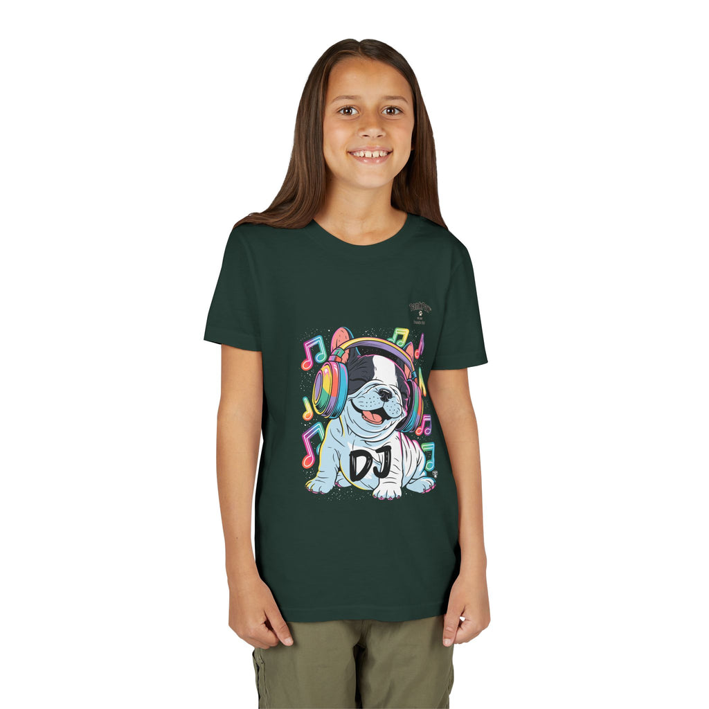 DJ Bulldog Kids Tee — Colorful Headphones Music T-Shirt for Boys & Girls