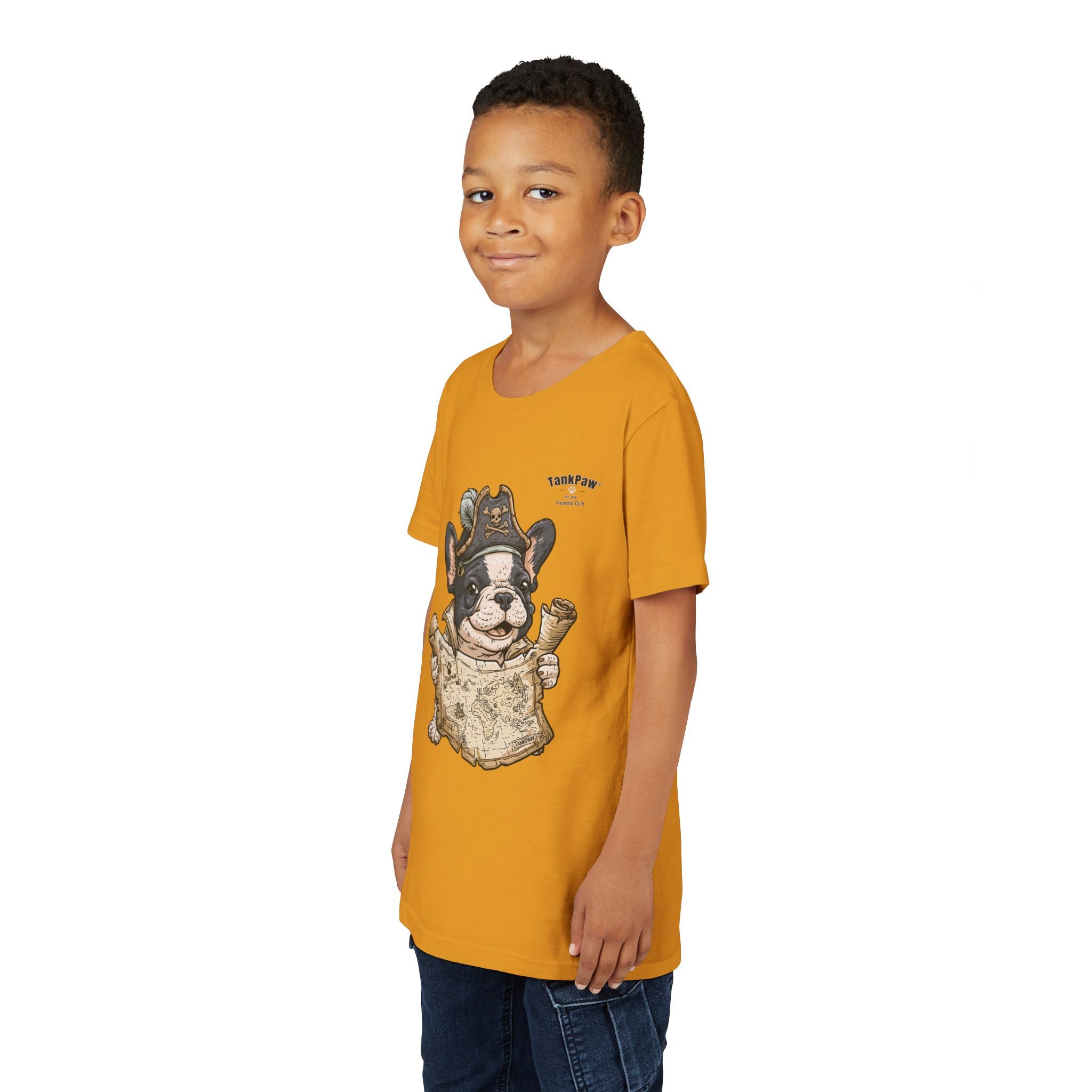 Kids Pirate Dog Tee — "Ahoy!" Map & Captain French Bulldog Youth T-Shirt