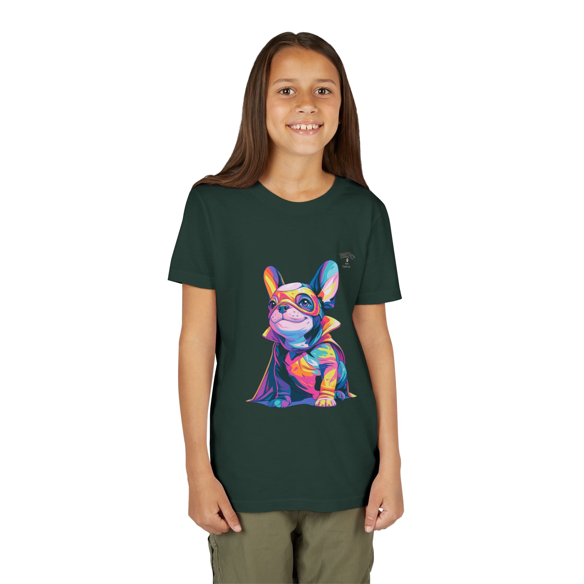 Kids Superhero French Bulldog Tee — Colorful Puppy Costume Youth Shirt