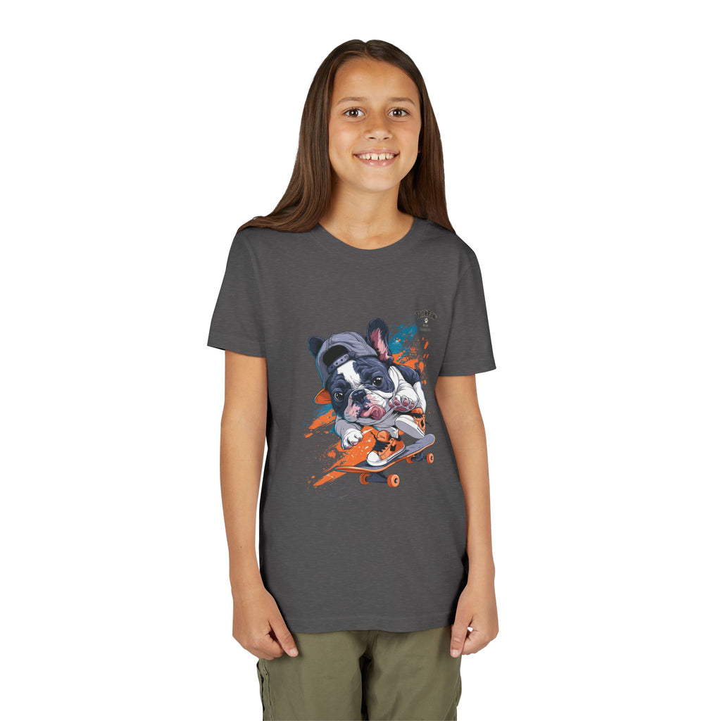 Youth Skateboarding French Bulldog Tee — Cute Skate Pup Graphic Shirt