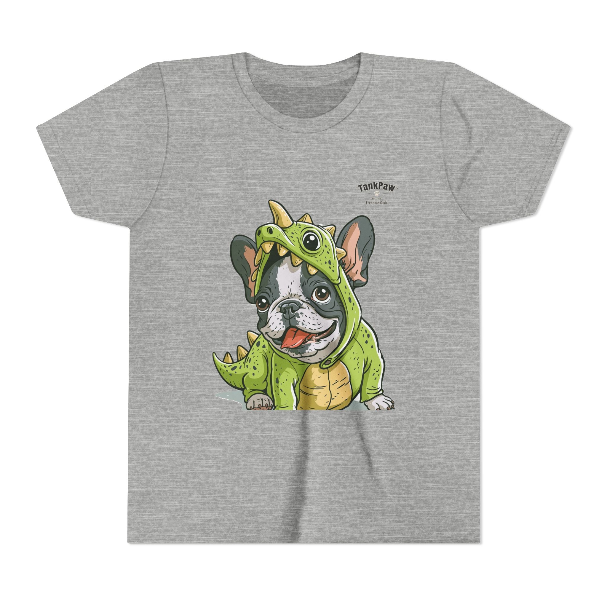 Kids Dino Costume Tee — Cute French Bulldog Puppy in Green Dinosaur Outfit