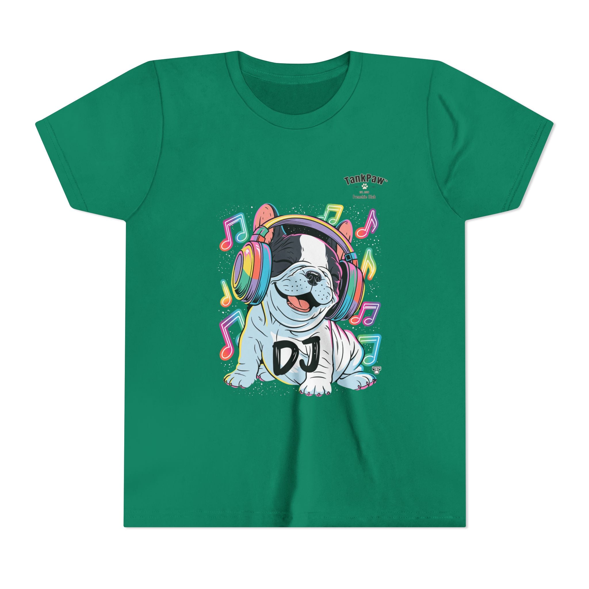 DJ Bulldog Kids Tee — Colorful Headphones Music T-Shirt for Boys & Girls