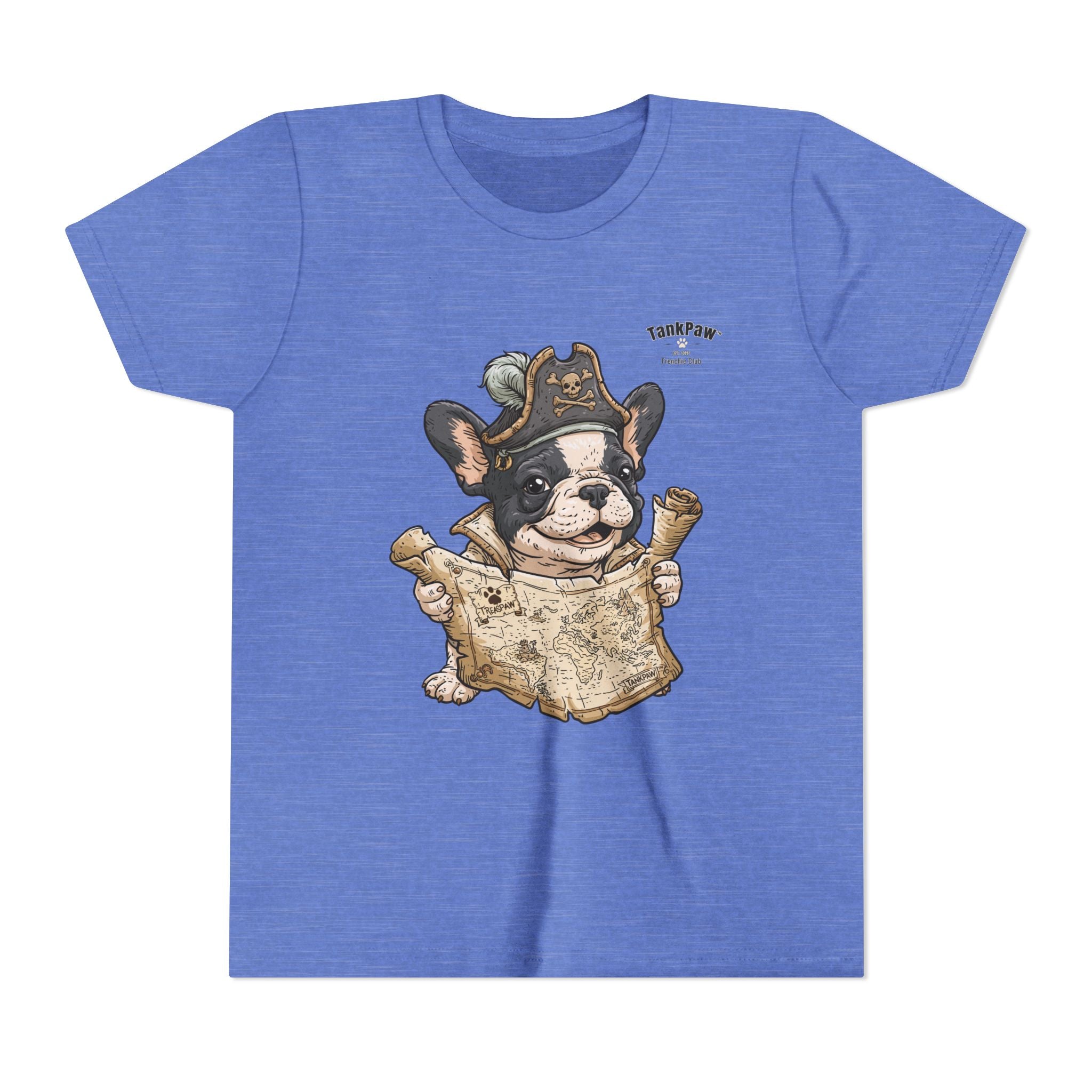 Kids Pirate Dog Tee — "Ahoy!" Map & Captain French Bulldog Youth T-Shirt