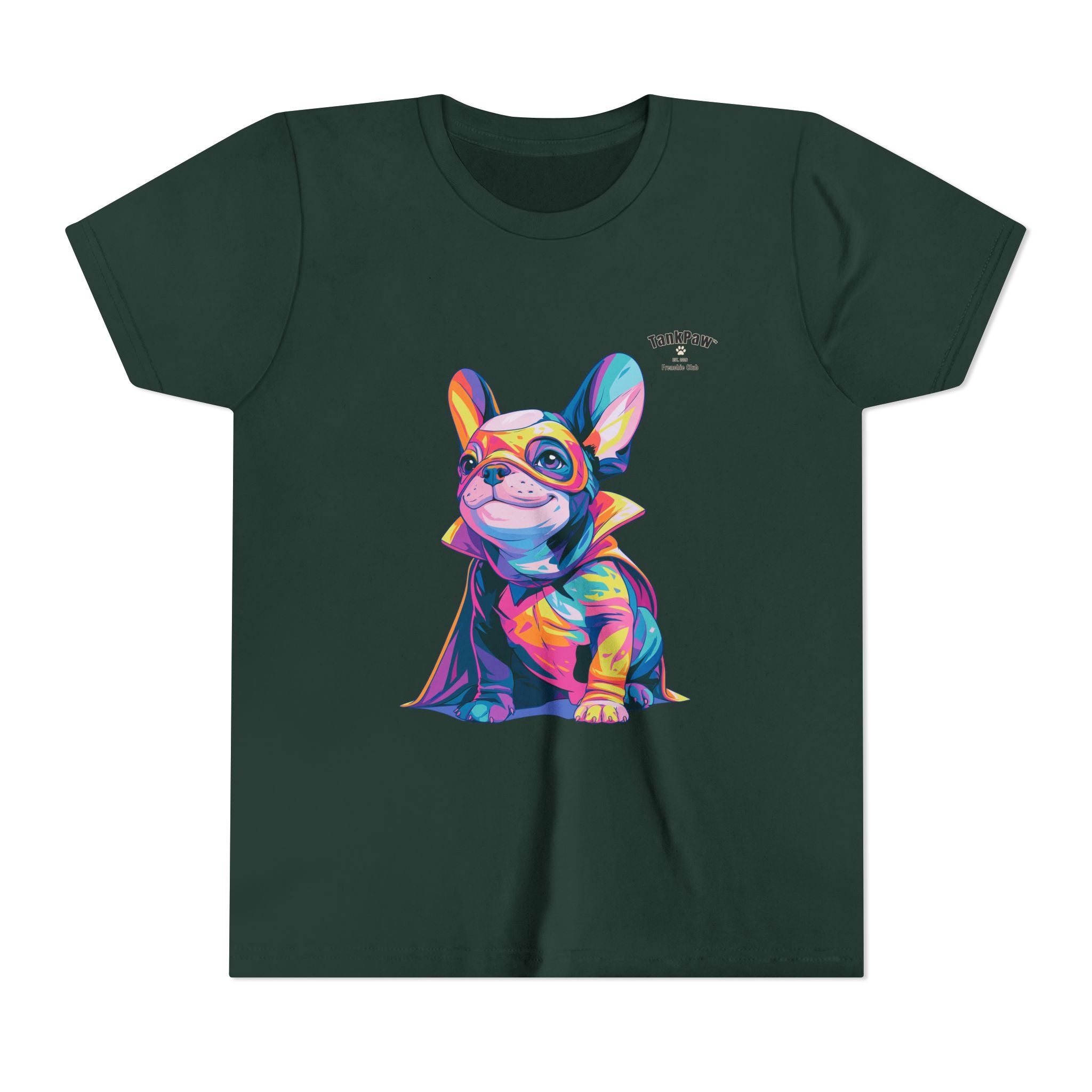 Kids Superhero French Bulldog Tee — Colorful Puppy Costume Youth Shirt