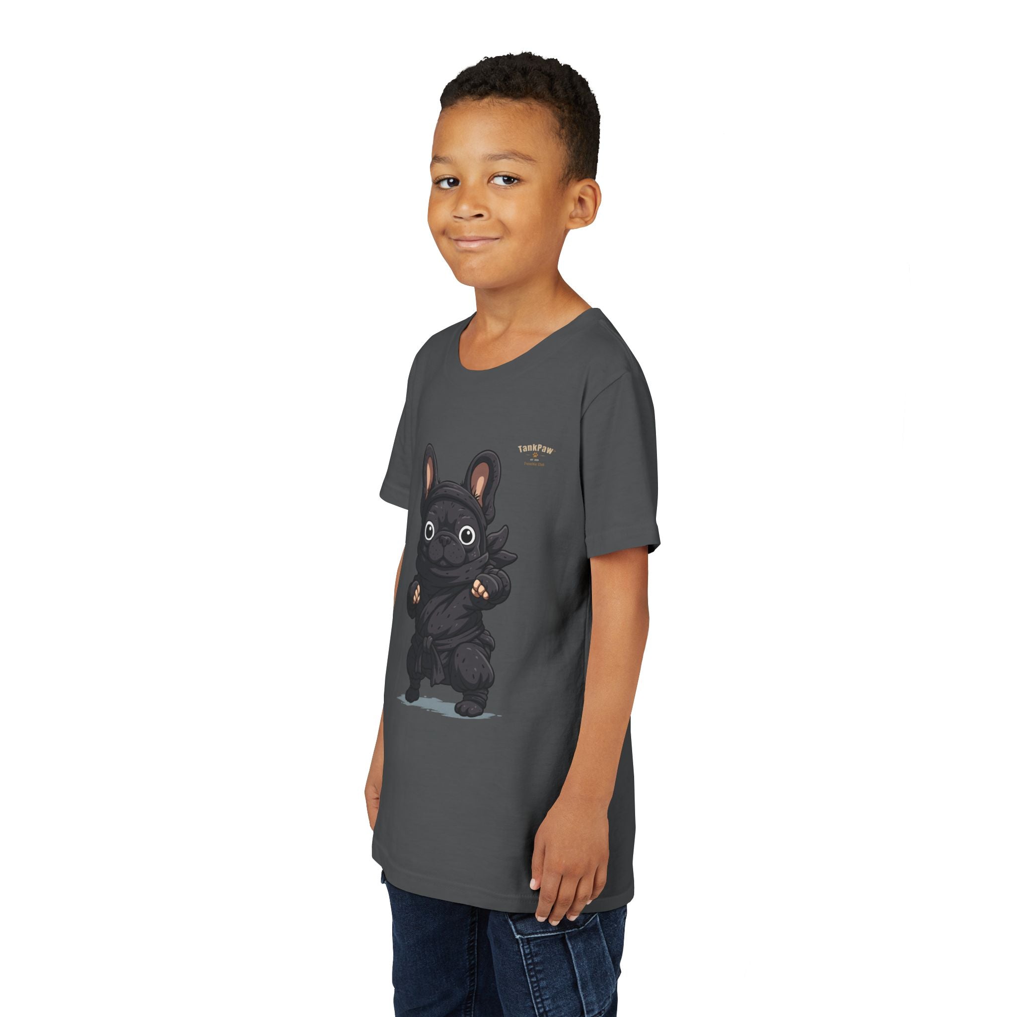 Kids Cute Black French Bulldog Tee – 'TARBUN' Cartoon Pup Youth T-Shirt