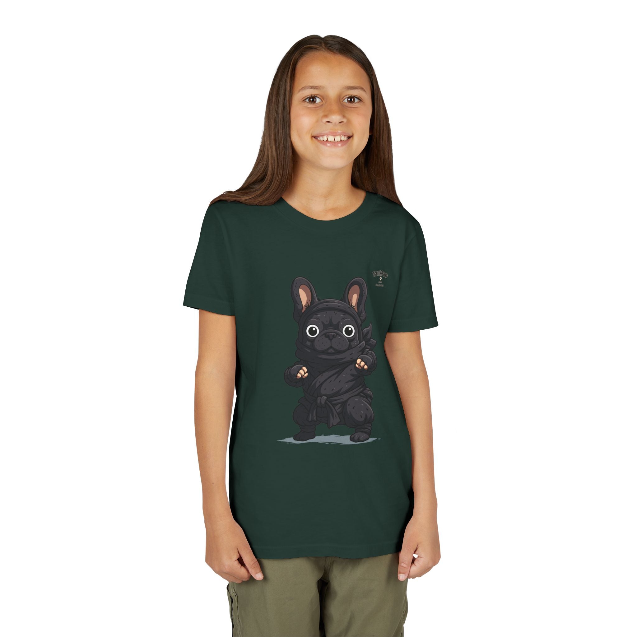 Kids Cute Black French Bulldog Tee – 'TARBUN' Cartoon Pup Youth T-Shirt