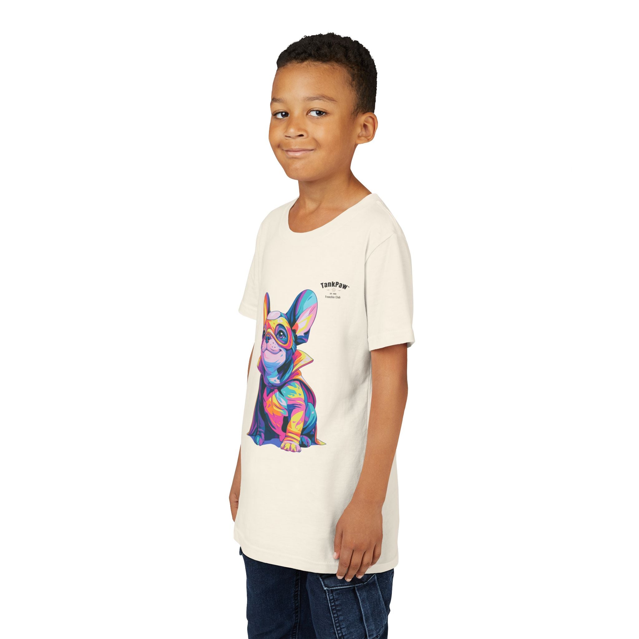 Kids Superhero French Bulldog Tee — Colorful Puppy Costume Youth Shirt