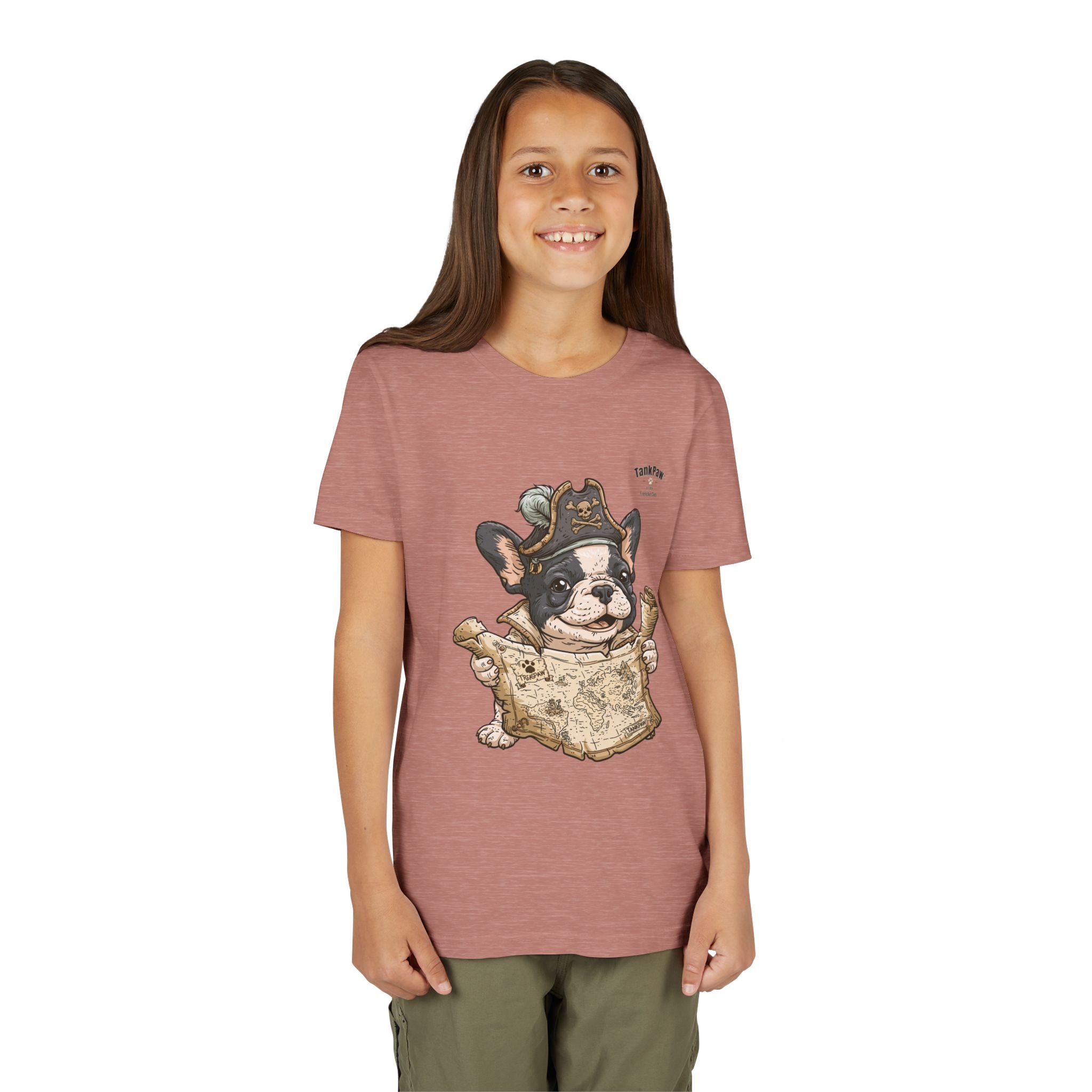 Kids Pirate Dog Tee — "Ahoy!" Map & Captain French Bulldog Youth T-Shirt