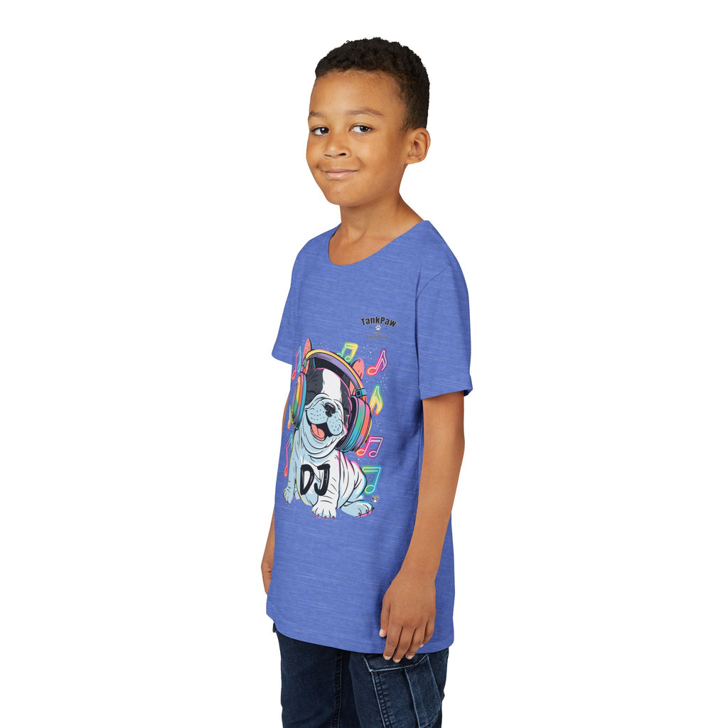 DJ Bulldog Kids Tee — Colorful Headphones Music T-Shirt for Boys & Girls