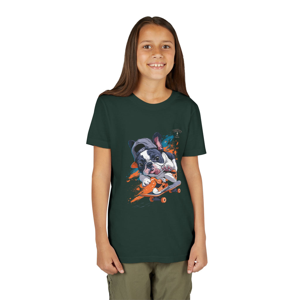 Youth Skateboarding French Bulldog Tee — Cute Skate Pup Graphic Shirt