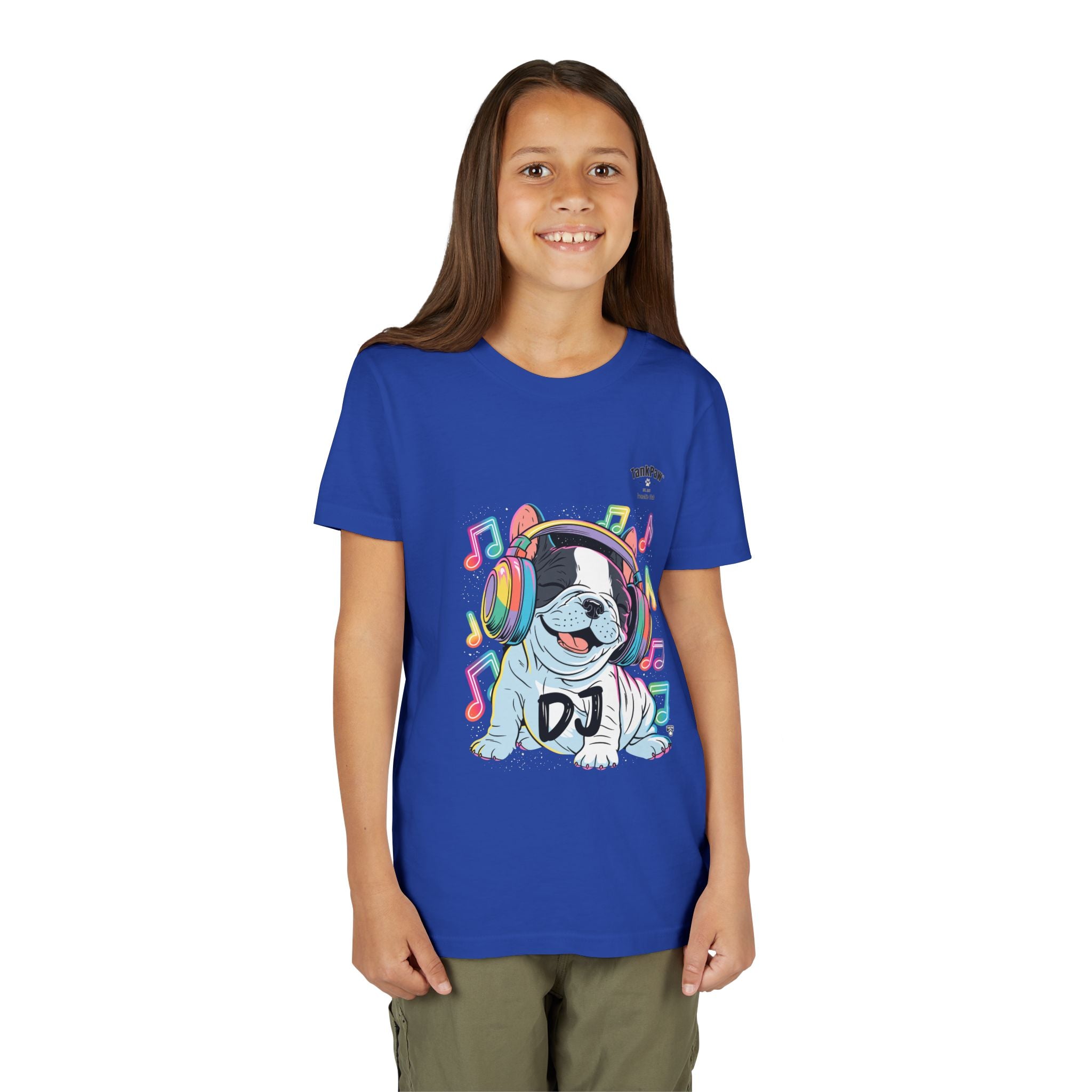 DJ Bulldog Kids Tee — Colorful Headphones Music T-Shirt for Boys & Girls