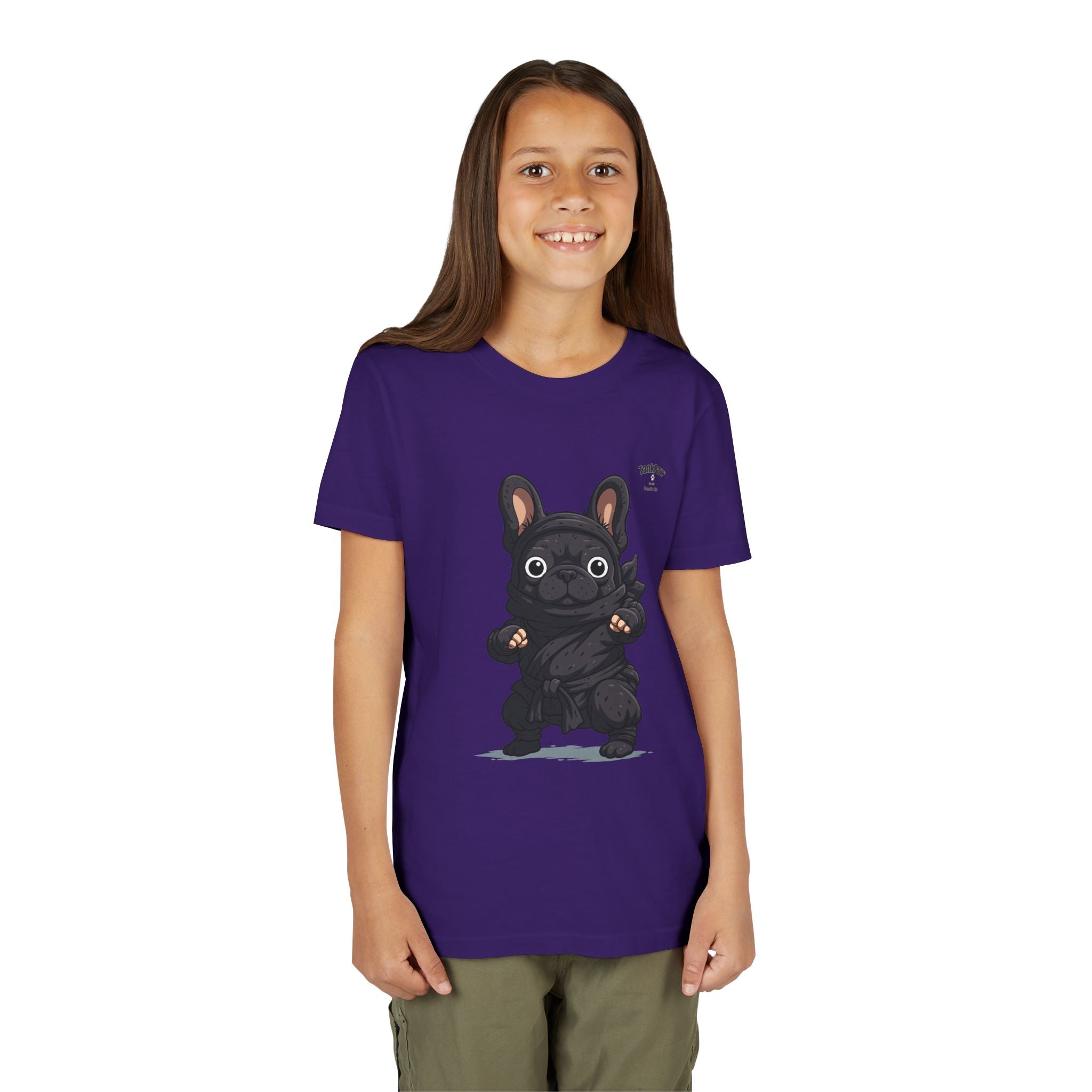 Kids Cute Black French Bulldog Tee – 'TARBUN' Cartoon Pup Youth T-Shirt