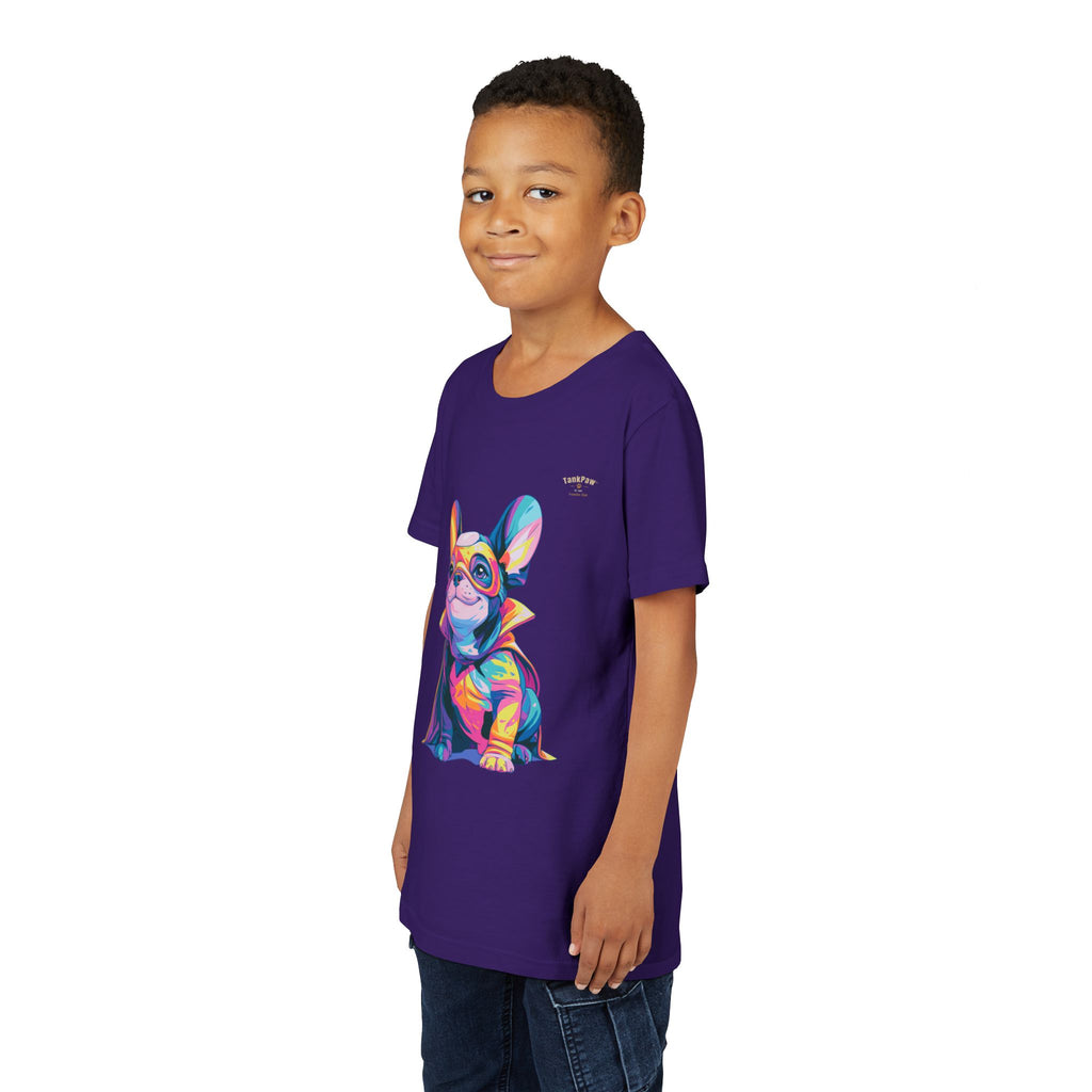Kids Superhero French Bulldog Tee — Colorful Puppy Costume Youth Shirt