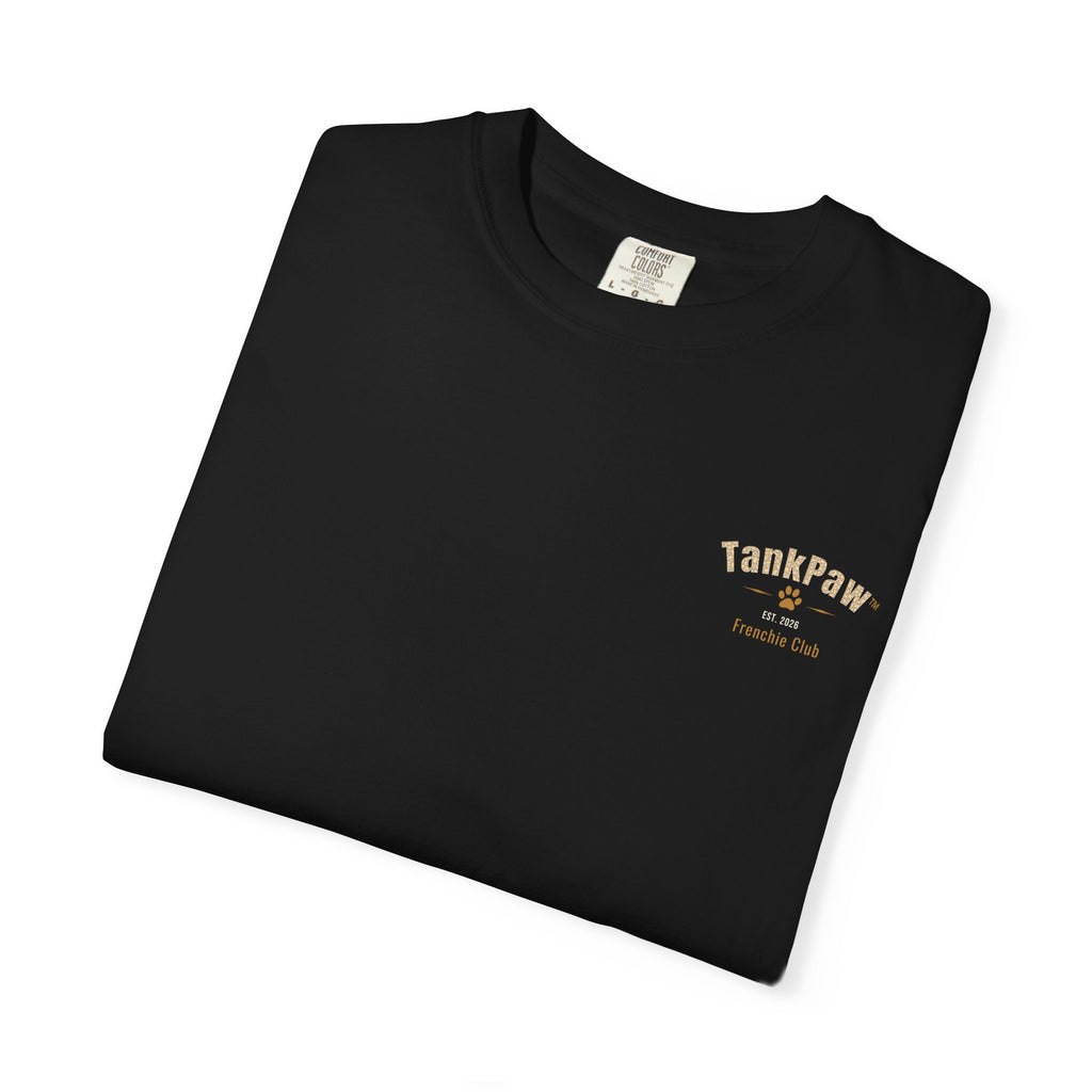 "Muscle-Style Frenchie Fitness T-Shirt — Cute French Bulldog Weightlifting Graphic Tee"