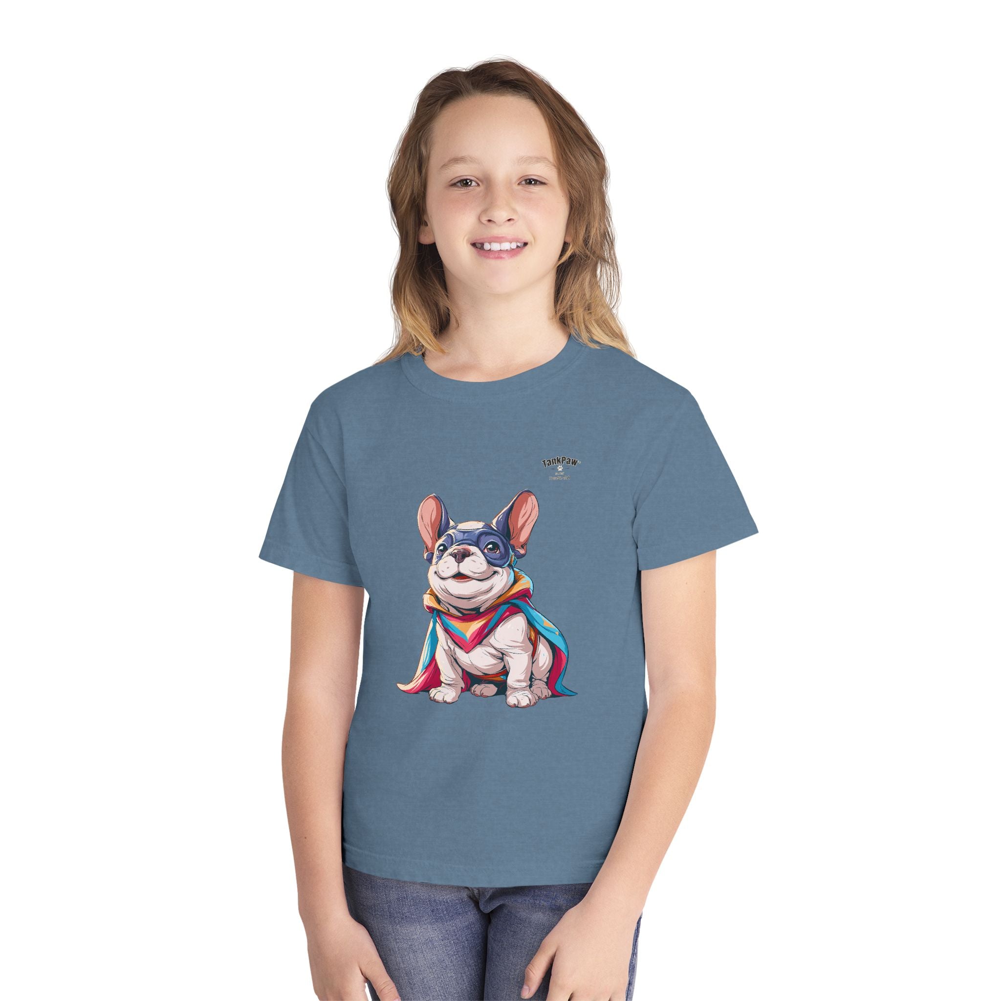 Kids French Bulldog Tee — Colorful Superhero Pup Graphic