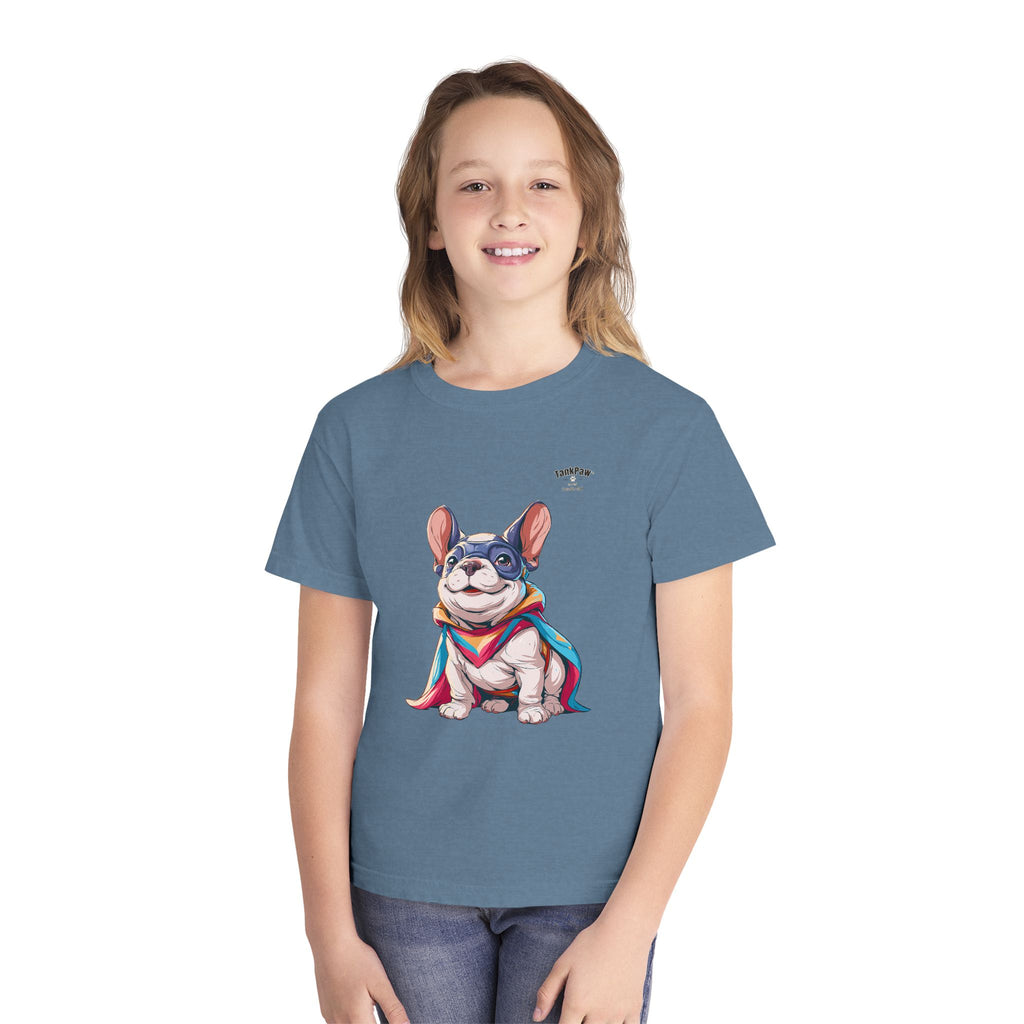 Kids French Bulldog Tee — Colorful Superhero Pup Graphic