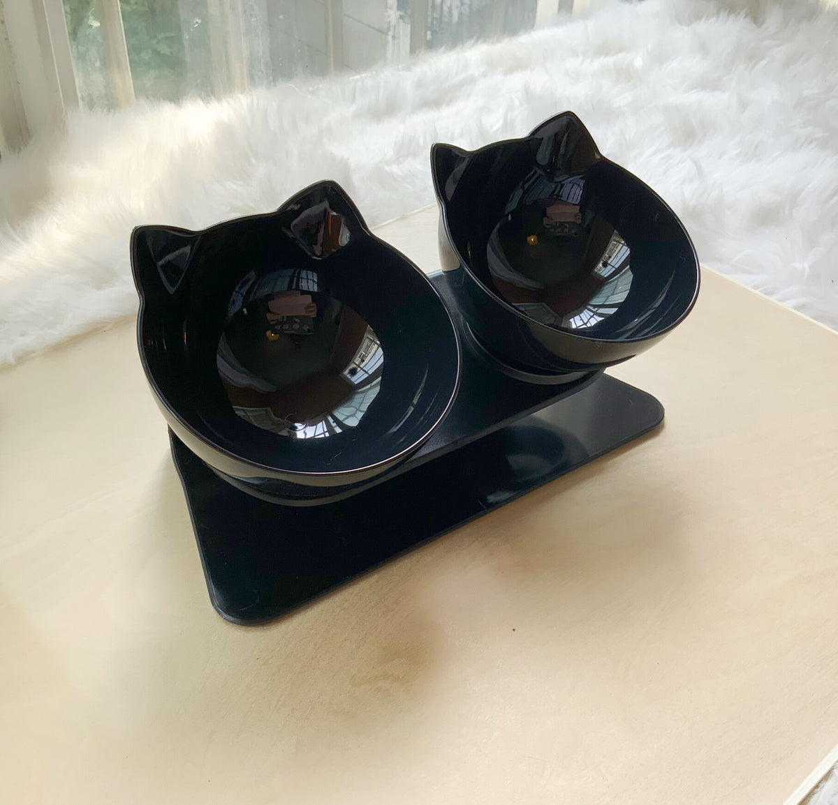 Cat feeding bowl placed in a modern home feeding area