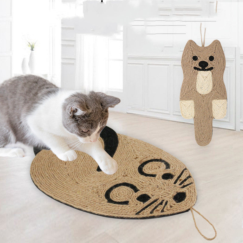 Cat using scratching pad at home