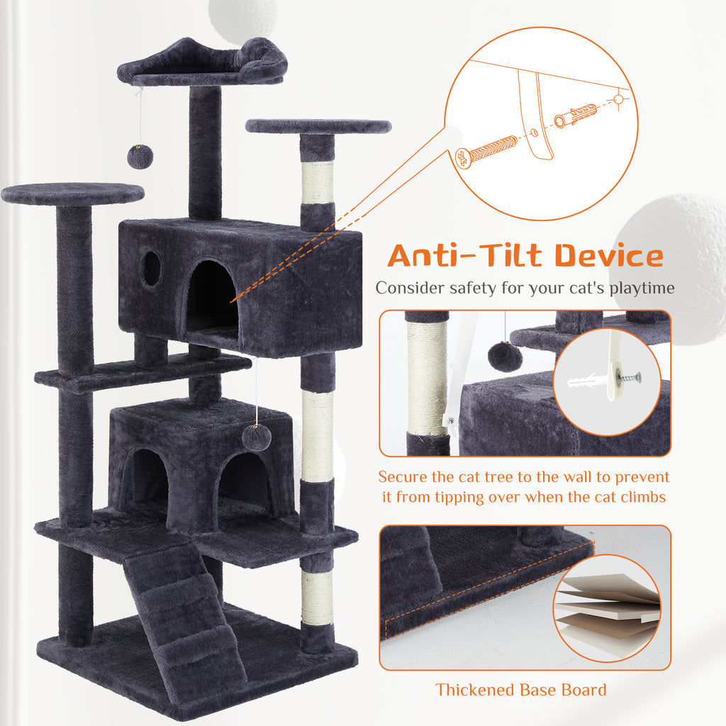 Multi-Level Cat Tree House | Cat Tower with Scratching Posts & Climbing Platform for Indoor Cats