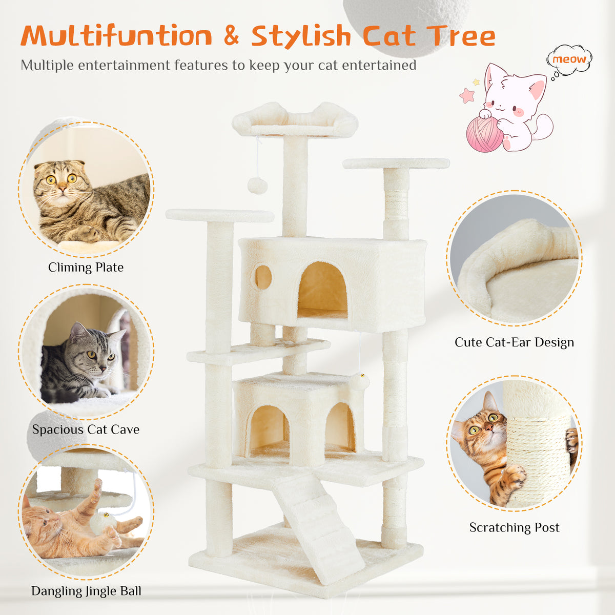 Multi-Level Cat Tree House | Cat Tower with Scratching Posts & Climbing Platform for Indoor Cats
