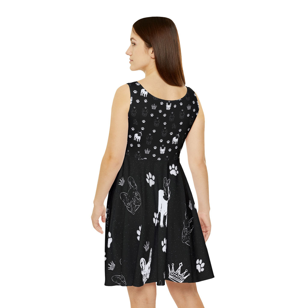 Skater Dress — All-Over Black Frenchie Paw Print — Cute Summer Dress for Frenchie Moms