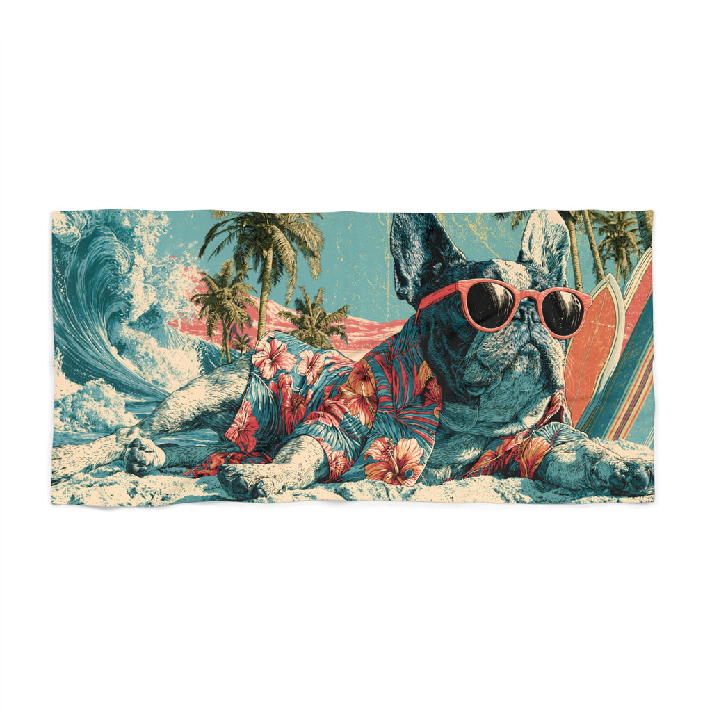 Cool French Bulldog Surf Beach Towel – Tropical Hawaiian Vacation Vibe