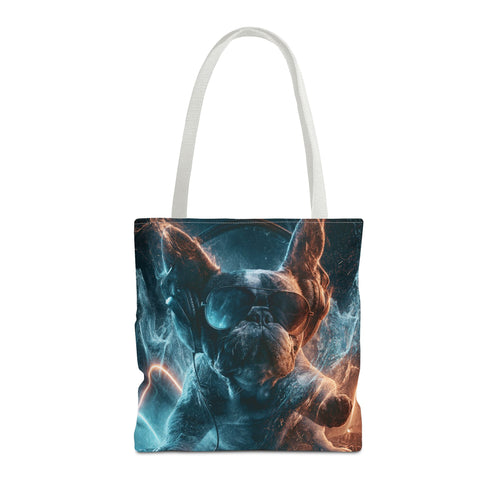 Cool French Bulldog Tote Bag — Neon DJ Dog Graphic Tote
