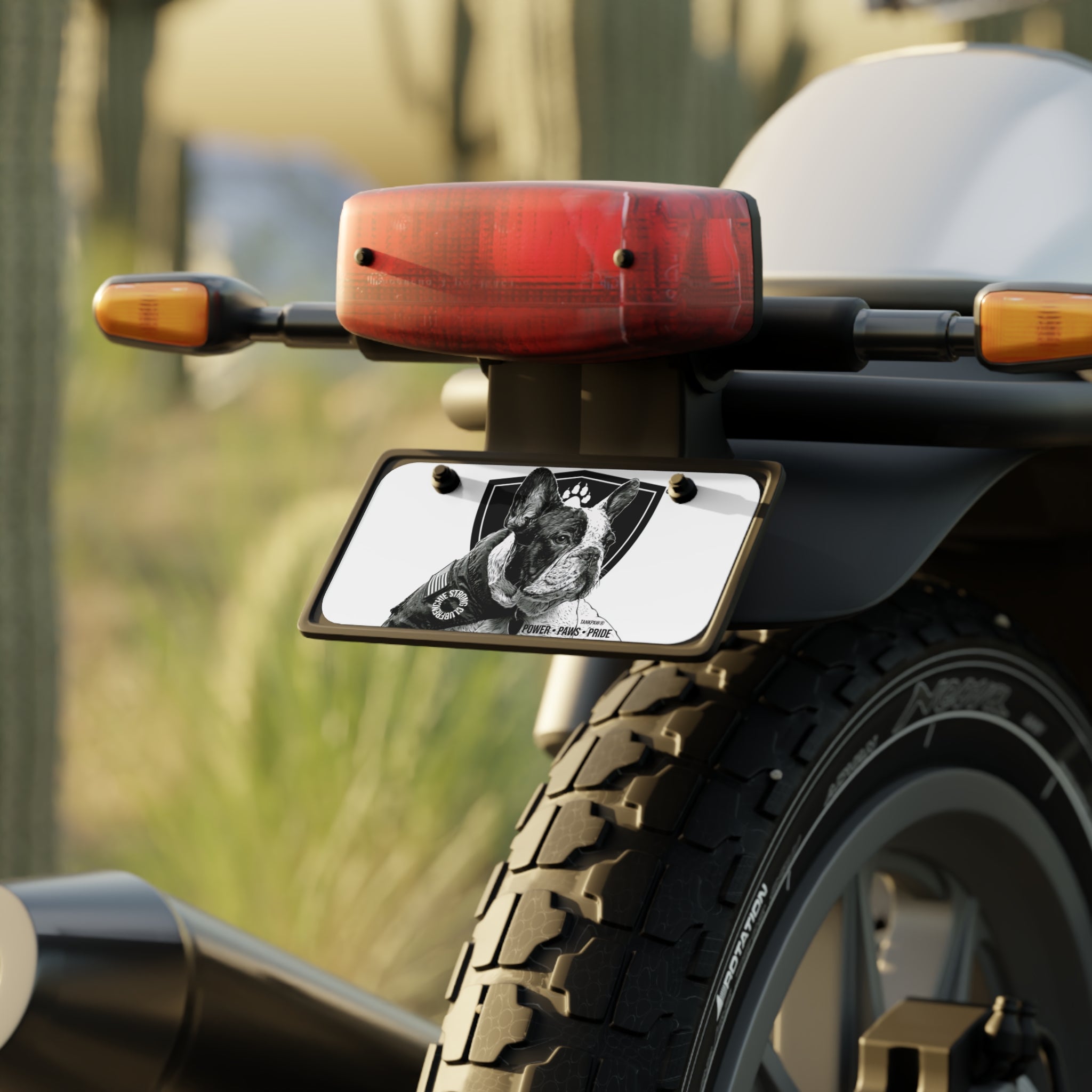 French Bulldog-themed electric scooter license plate sticker designed specifically for dog lovers.