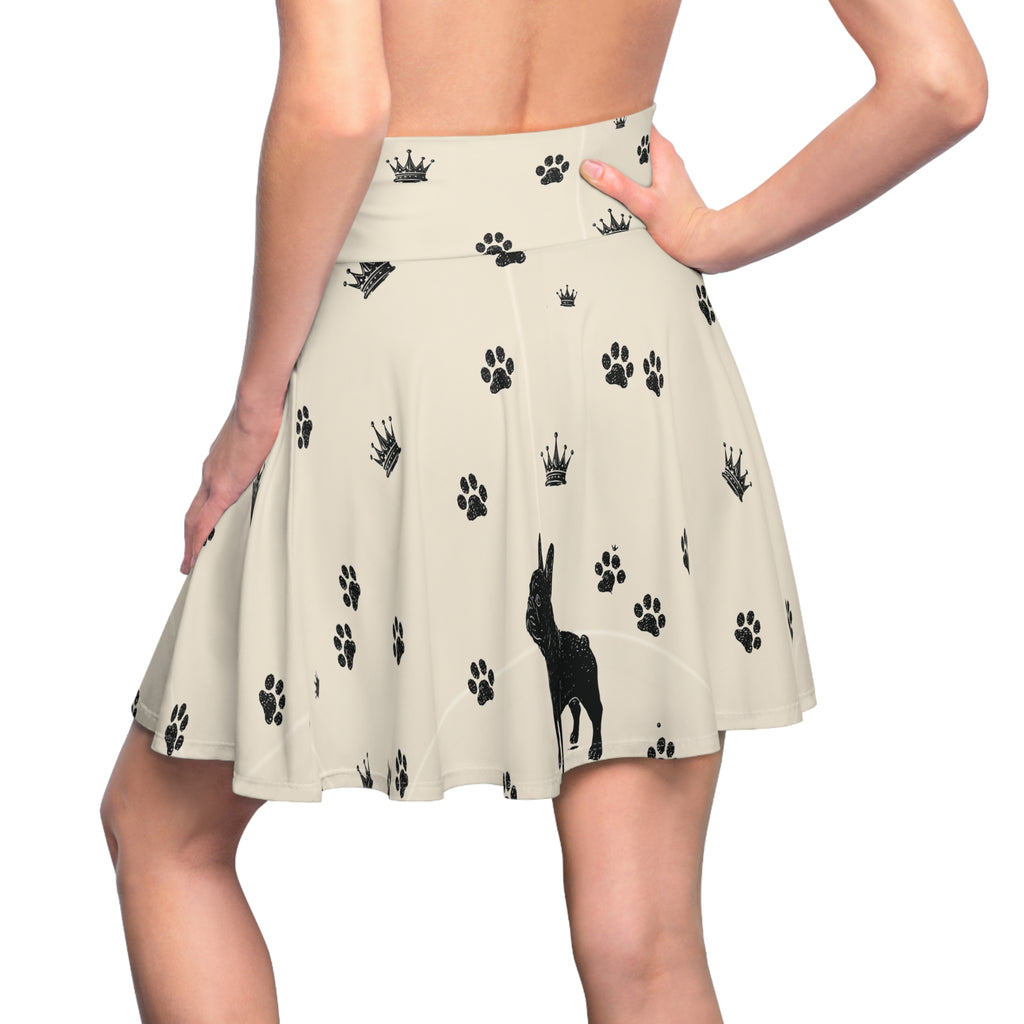 French Bulldog Crown Skater Skirt — Paw Print AOP
