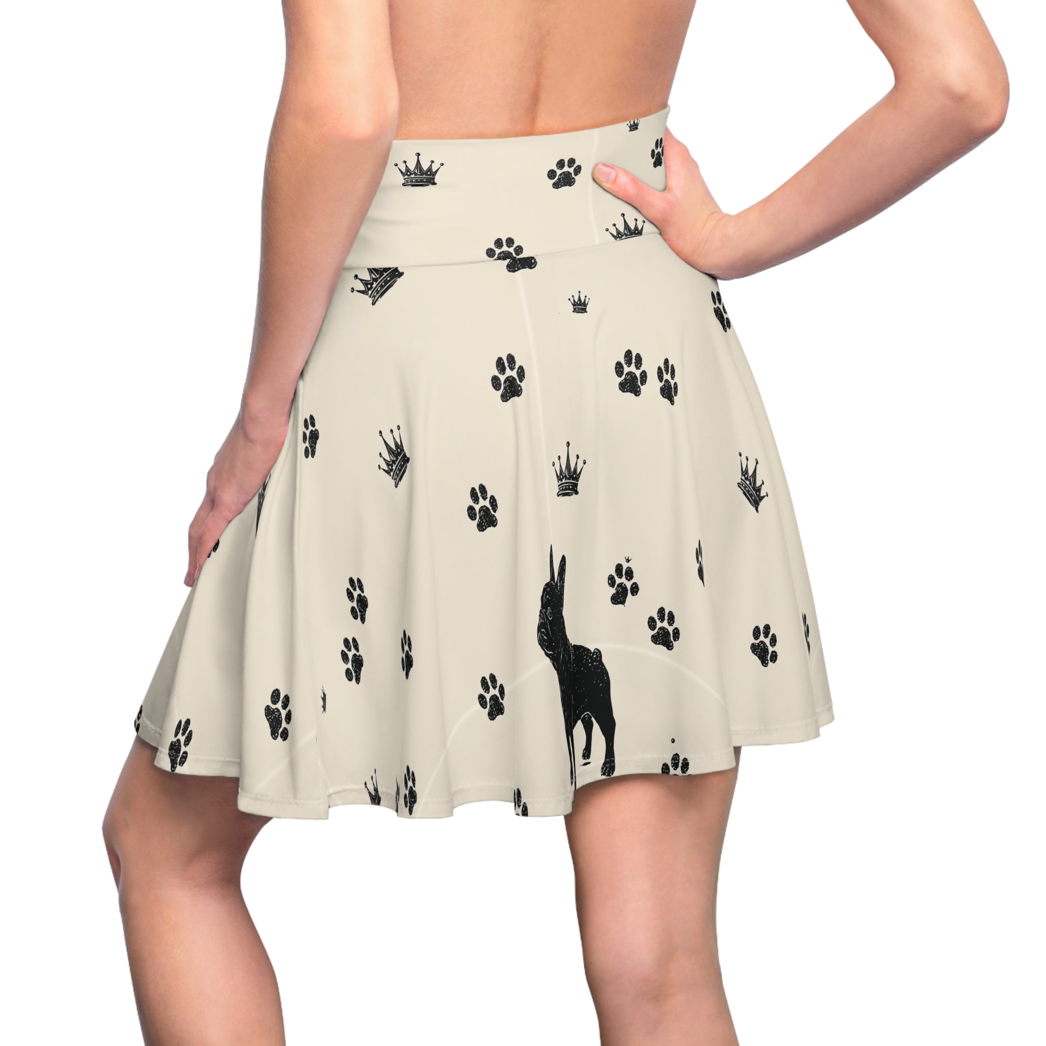 French Bulldog Crown Skater Skirt — Paw Print AOP