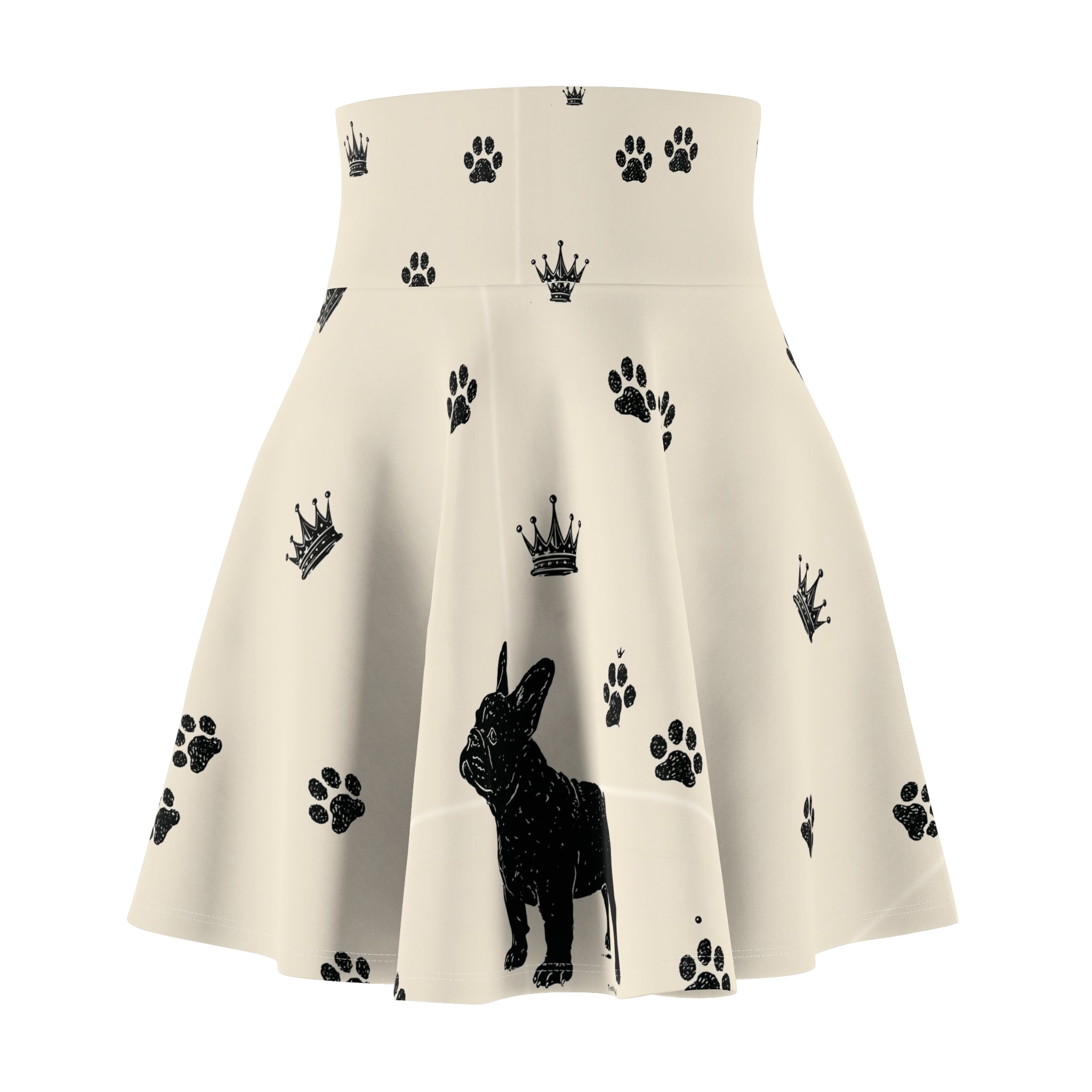French Bulldog Crown Skater Skirt — Paw Print AOP