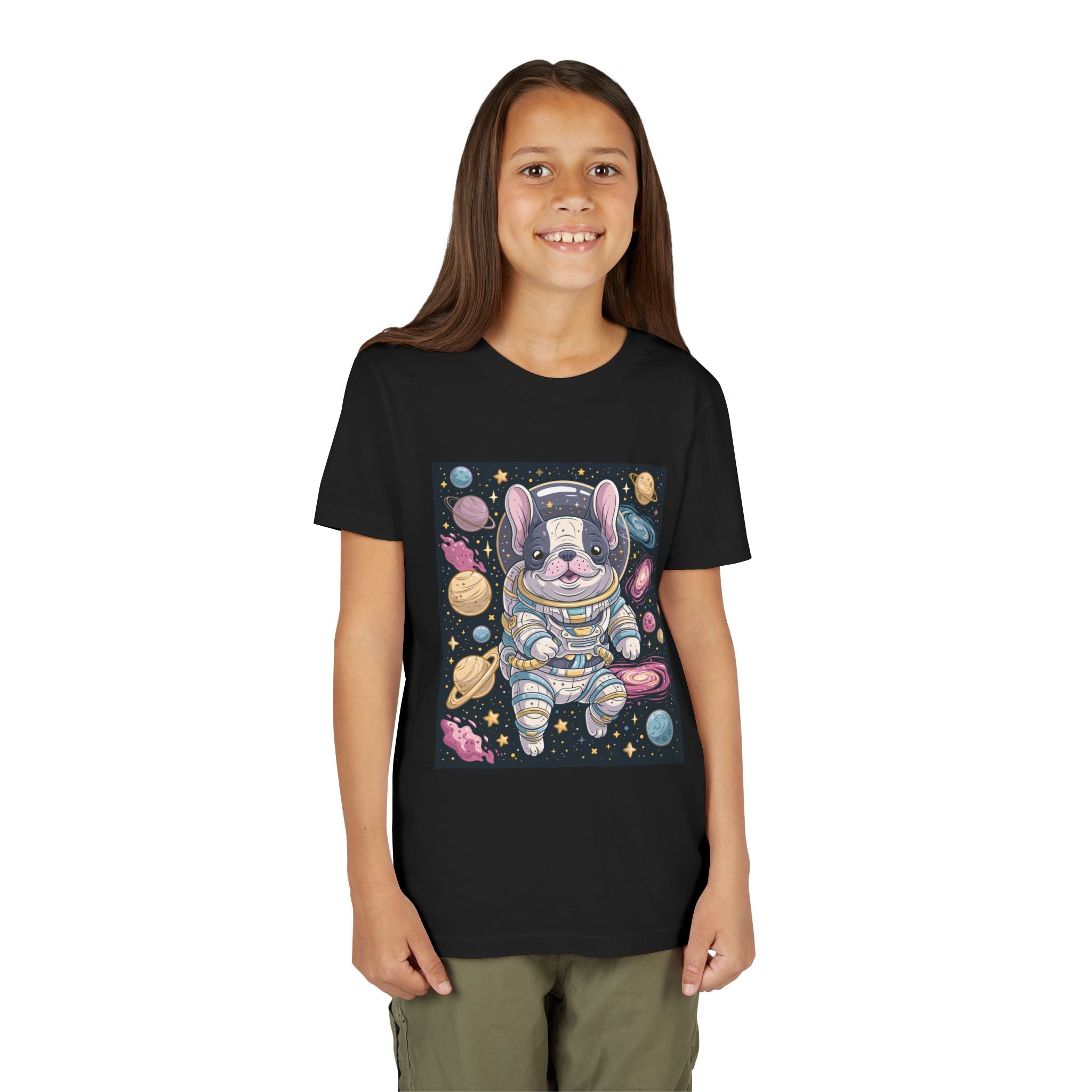 Kids Astronaut French Bulldog Tee — Space Puppy Graphic Youth T‑Shirt