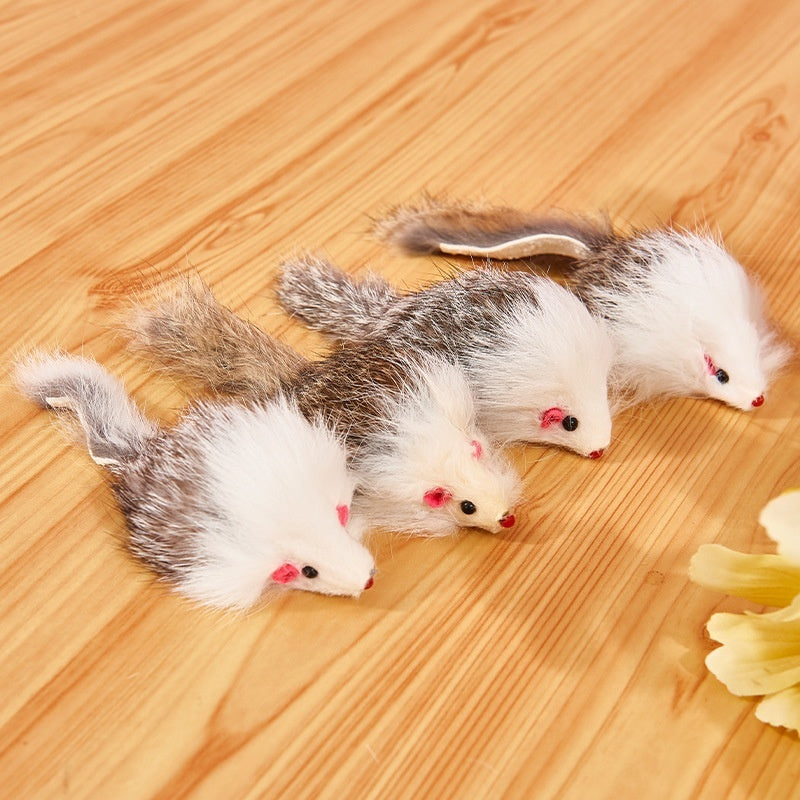 Large Leather Rabbit Fur Mouse Toy for Cats