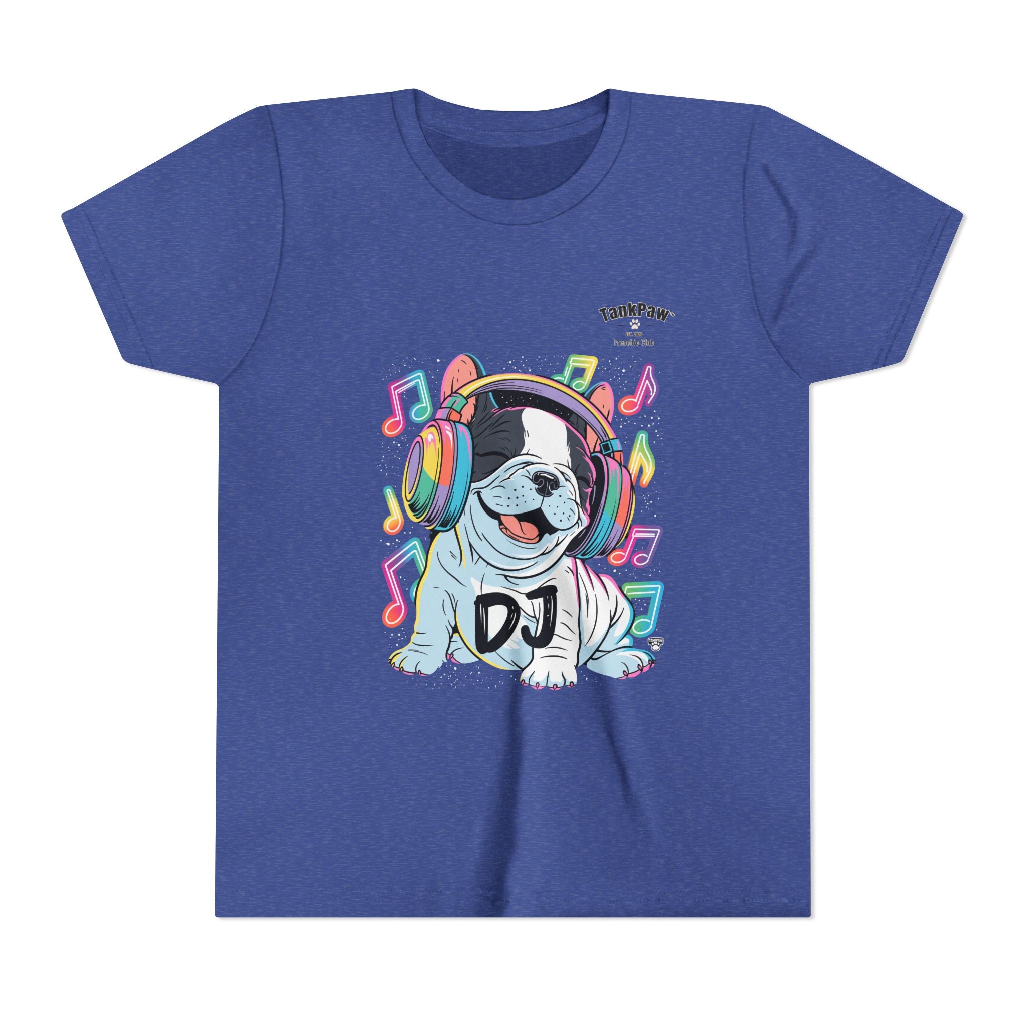DJ Bulldog Kids Tee — Colorful Headphones Music T-Shirt for Boys & Girls
