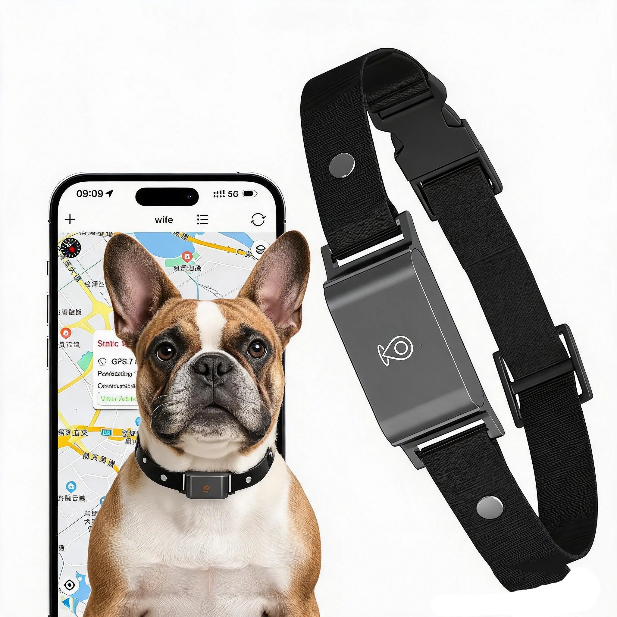 Smart waterproof GPS dog collar with location tracking for outdoor safety and pet protection