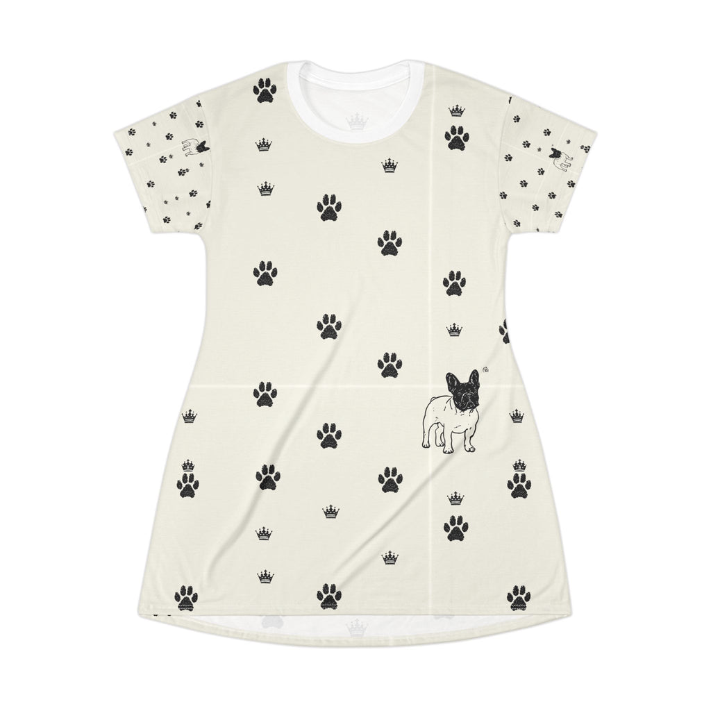 French Bulldog Paw Print T-Shirt Dress – Cute Crowned Pup All-Over Print