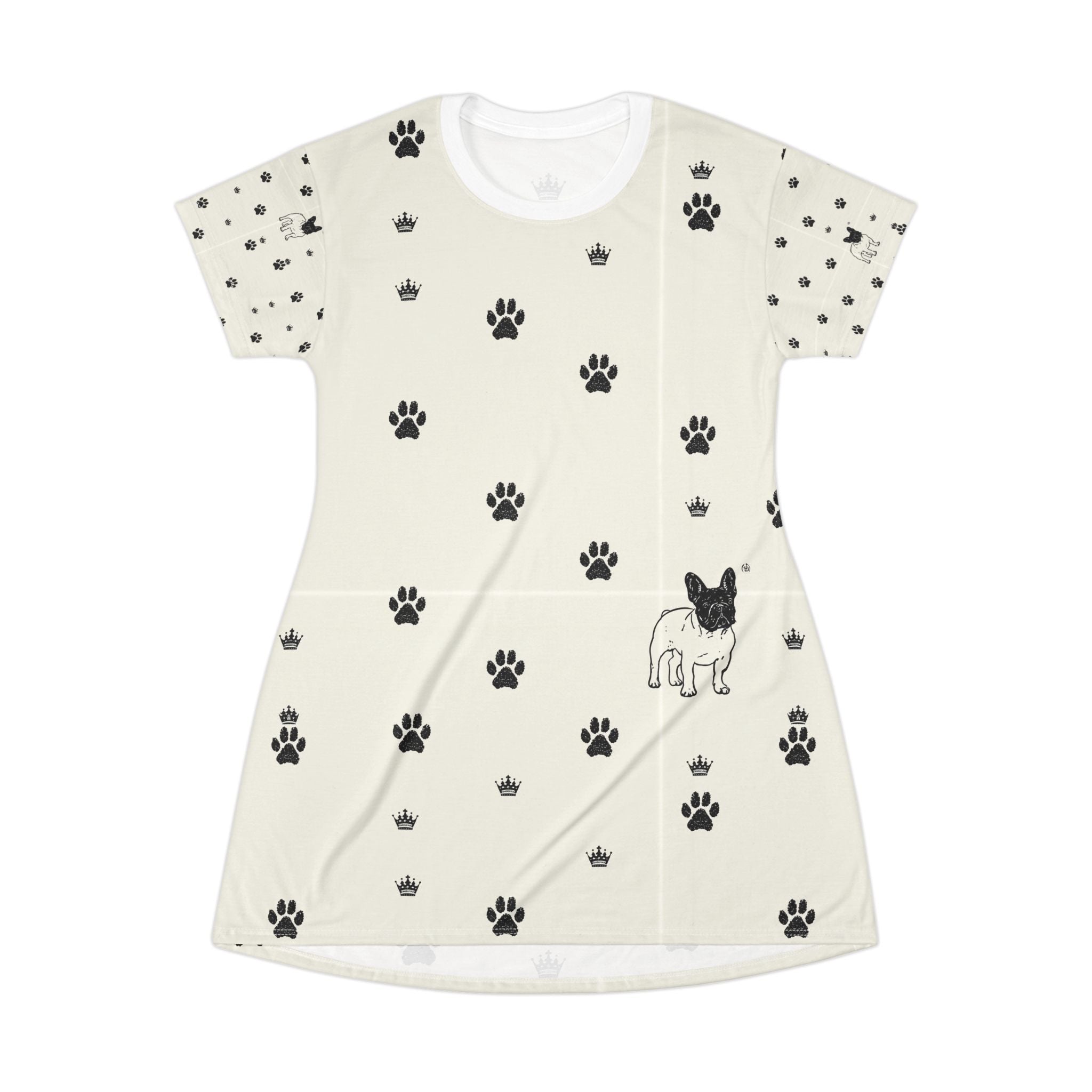French Bulldog Paw Print T-Shirt Dress – Cute Crowned Pup All-Over Print