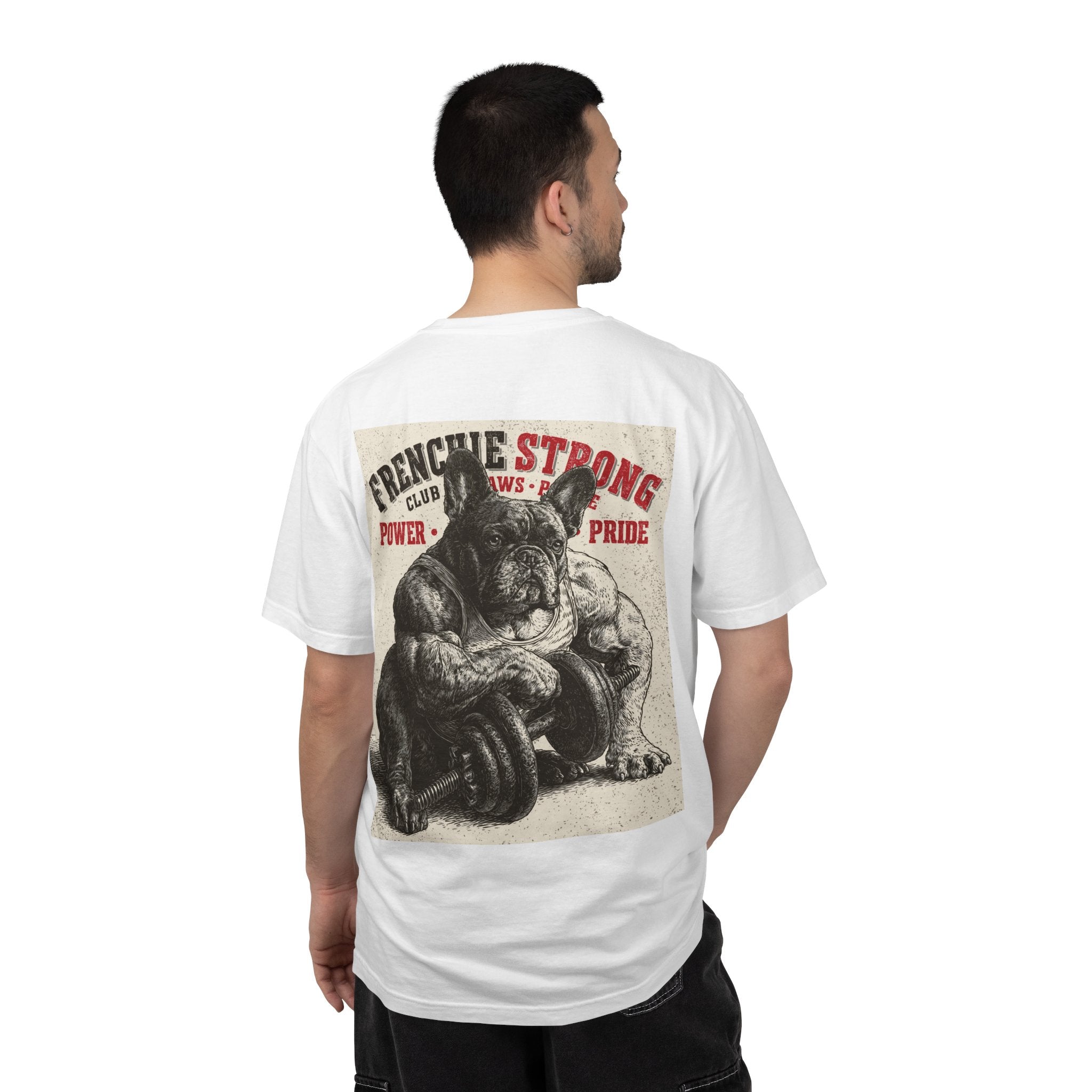 TankPaw Frenchie Strong Club premium graphic T-shirt featuring vintage French Bulldog artwork