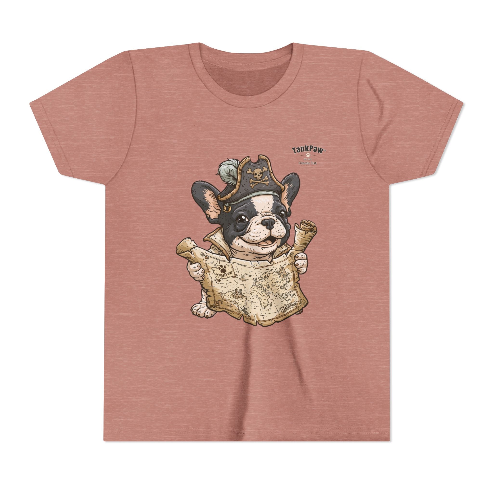 Kids Pirate Dog Tee — "Ahoy!" Map & Captain French Bulldog Youth T-Shirt