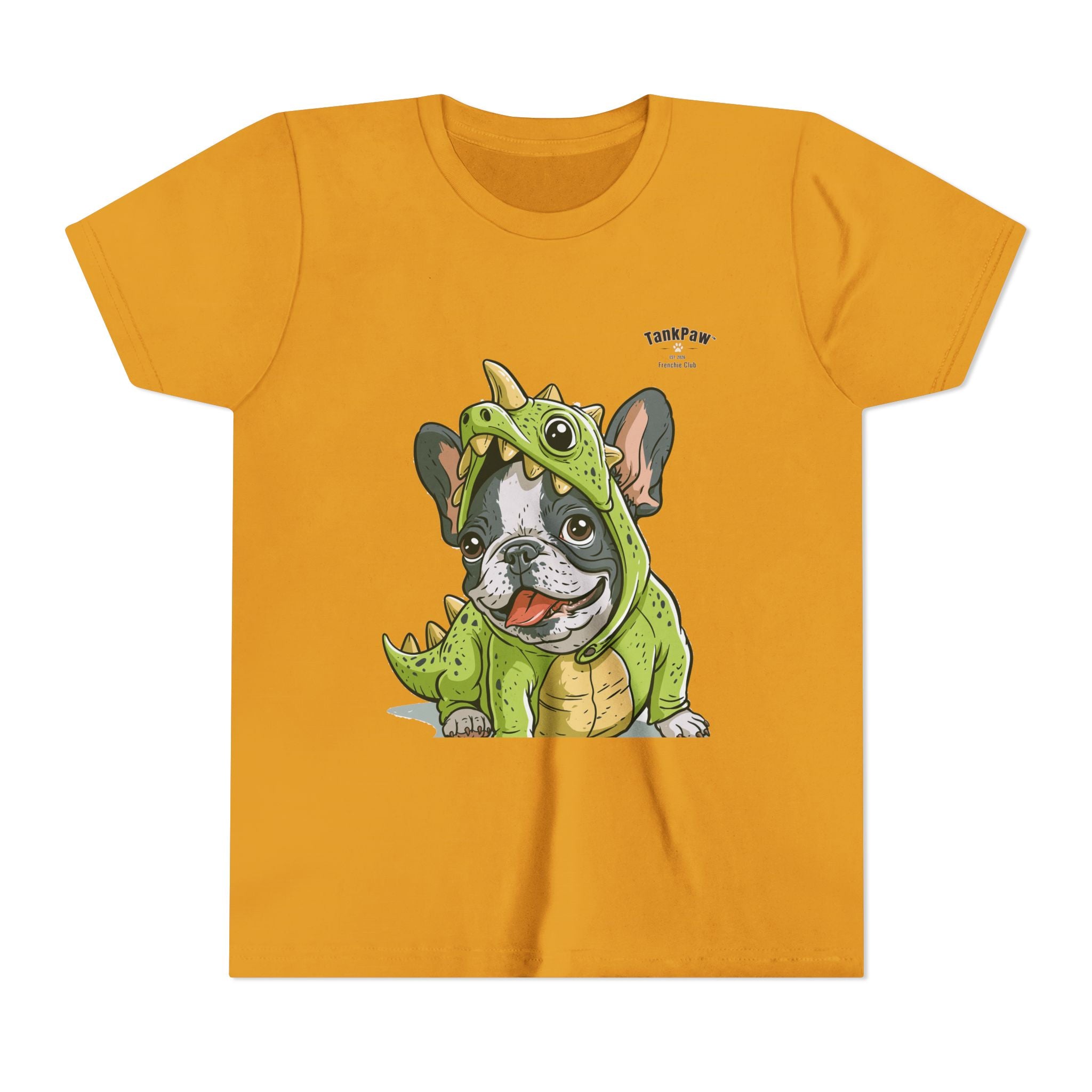 Kids Dino Costume Tee — Cute French Bulldog Puppy in Green Dinosaur Outfit